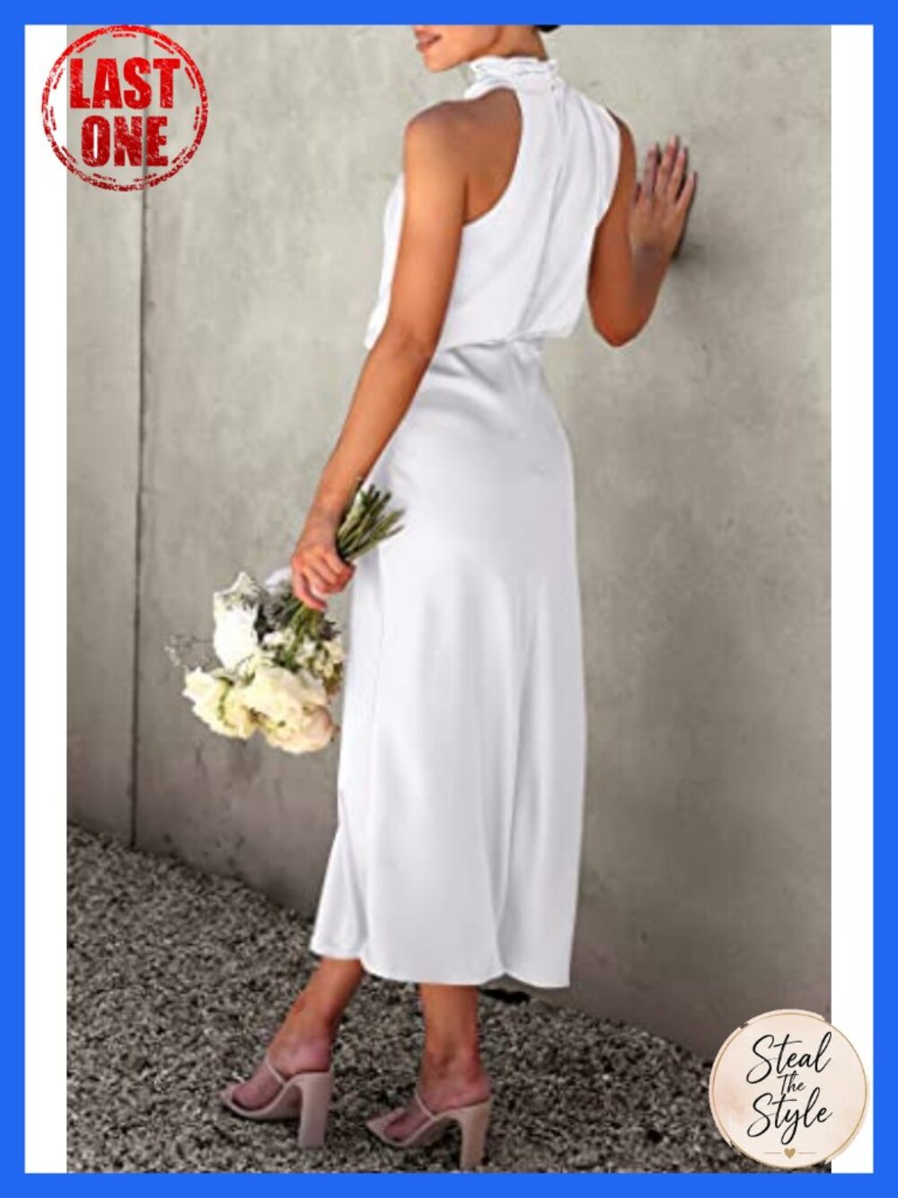 Satin Sleeveless Mock Neck Maxi Dress Fit and Flare Formal Elegant - Picture 2 of 6